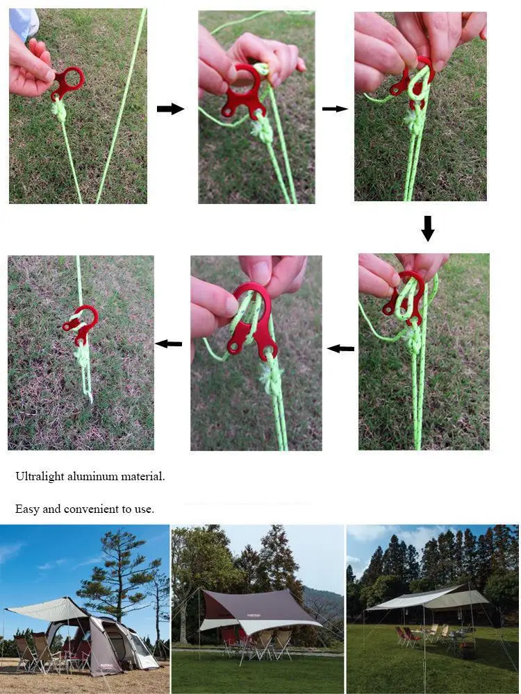 10 шт. лагерь быстрое завязывание узлов палатка ветровая веревка Пряжка 3 Отверстия Противоскользящий походный, туристический, затягивающий крюк ветровые пряжки для веревки