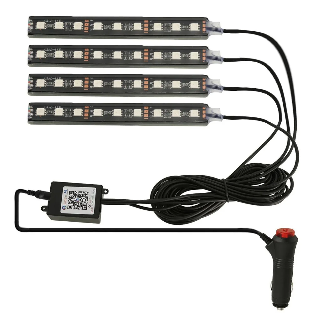 4 x 9 LEDs Car LED Strip Lights APP Bluetooth Controller with Car