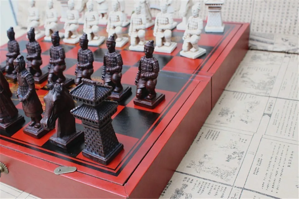 Yernea античные шахматы Трехмерные супер большие шахматы деревянные складные шахматные доски терракотовые воины фигурки
