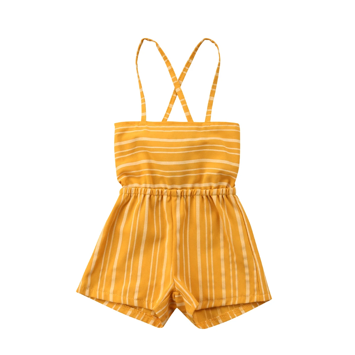 Emmaaby/ г. Летние повседневные Комбинезоны без рукавов в полоску с открытыми плечами для маленьких девочек; Camisoel; комплекты одежды - Цвет: Цвет: желтый