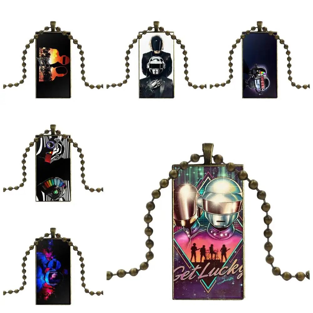 

EJ Glaze Daft Punk For Women High Quality Girls Glass Pendant Necklace Handmade Half Pendant Rectangle Necklace