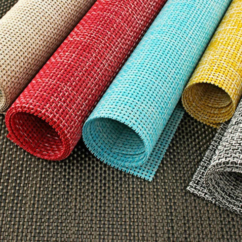 4 قطعة الأزياء pvc طاولة طعام حصيرة نسج تحديد الموقع منصات القرص عاء سادة الوقايات زلة مقاومة سادة طاولة مقاومة للمياه القماش