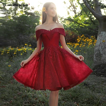 

Vestidos coctel mujer 2019 new lace sexy V neck short sleeve a Line burgundy cocktail dresses short elegant forma formal gown