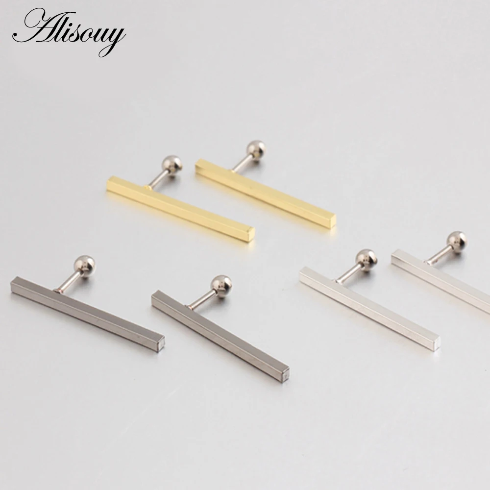 Alisouy, 1 пара, простой квадратный пирсинг для ушей, ювелирные изделия для мужчин и женщин, крошечные шпильки для мочки, стальная Крестовина, Т-образные беруши, штанга