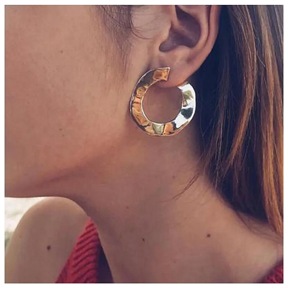 

KISSWIFE Vintage Gold Punk Twisted Round Stud Earrings for Women Irregular Curved Circle Studs Earring Statement