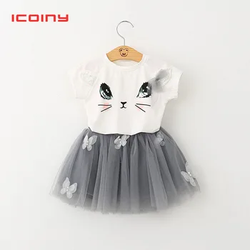 

Summer Sweet Two Piece Set Suit Girls Butterfly Printed T-shirt and Skirt Dress Set Outfits Clothes Tops+ Skirts Sets