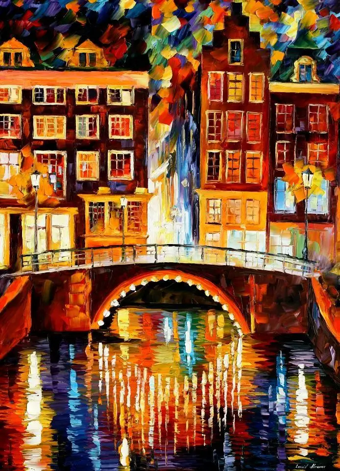 

beautiful Painting Home Decor amsterdam little bridge Colorful oil paintings Canvas Modern Fine Art High quality Hand painted