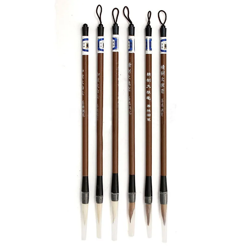 6pcs New Chinese Japanese Water Ink Painting Writing Calligraphy Brush Practise Pen Set Practise Art Tool White/Brown