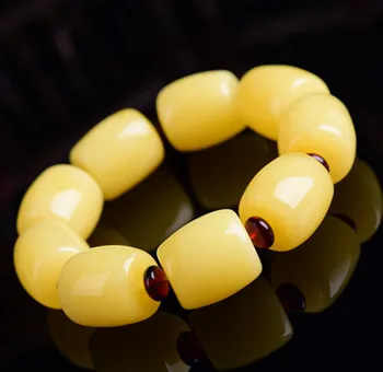 

Pure natural beeswax Hand String Bracelet old yellow chicken oil bead Succinum