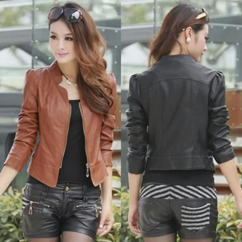 discount  Autumn Women Jacket Solid Women Basic Coats Coat Jacket Slim Women PU Leather Jacket Zipper