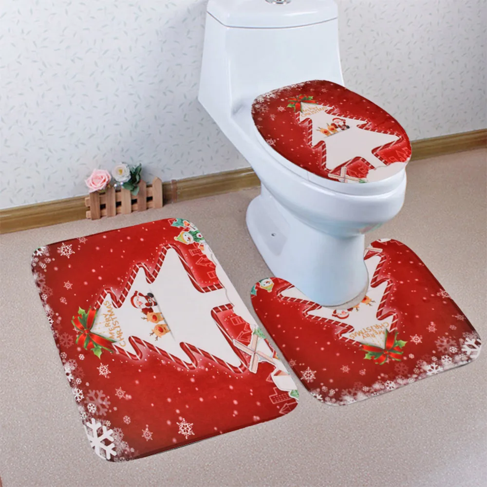 

3pcs Christmas Bath Mat Washable Bathroom Christmas Toilet Seat Cover Christmas Decorations For Home