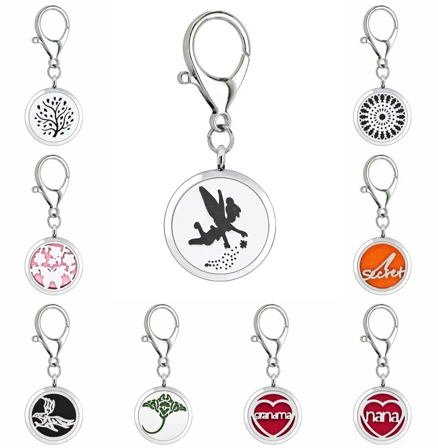 30mm Perfume Locket Keychain Lobster Clasp Angel Mom Dad Heart Essential Oil Aromatherapy Diffuser Key Chain Keyrings 5pcs Pads | Украшения