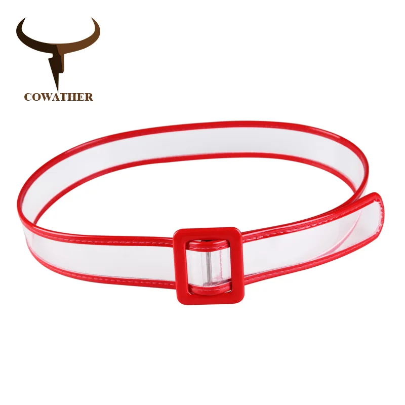 COWATHER PVC belts for women fashion wide decorate women belt solid transparent female straps