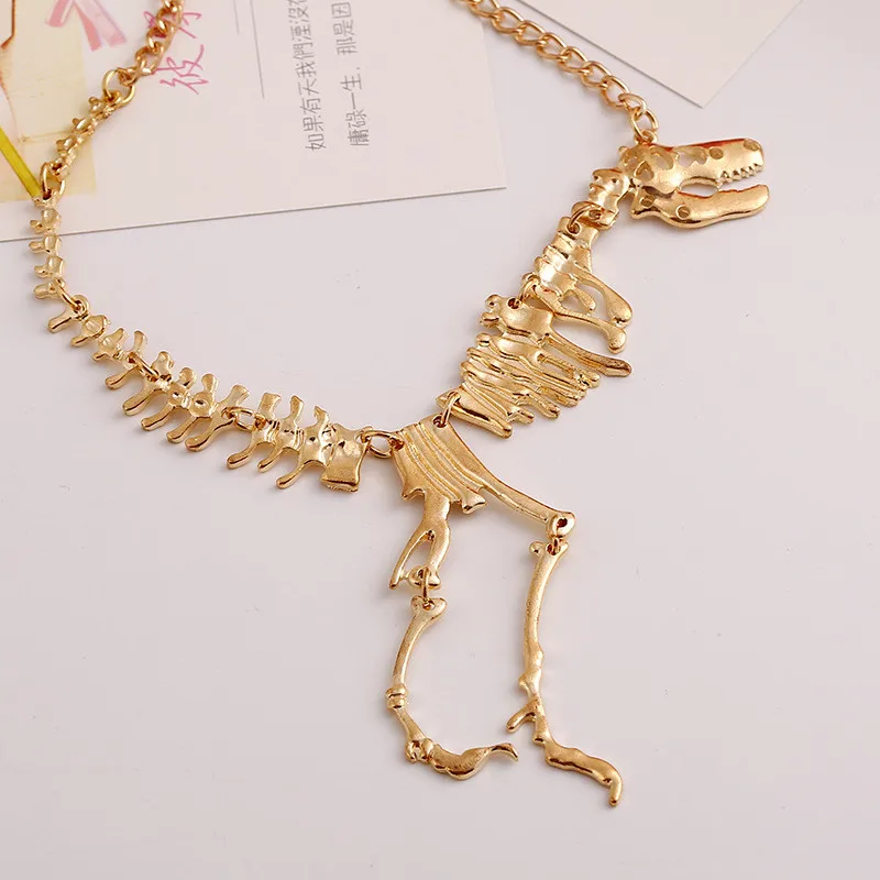 LZHLQ длинное ожерелье для женщин Готический Тираннозавр Рекс, скелет подвески в виде динозавров Очаровательное ожерелье с драконом кость сплав ювелирные изделия Collare