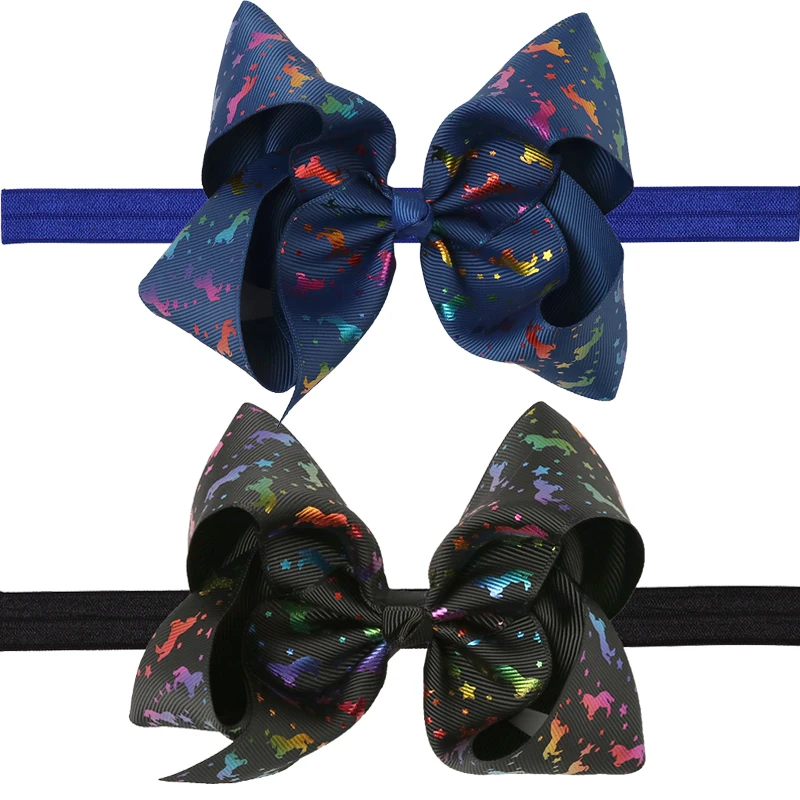 

1PC 5inch Bronzing Unicorn Hair Bows Headband Plain Ribbon Girls Elastic Hairbands Fashion Headwear Accessories
