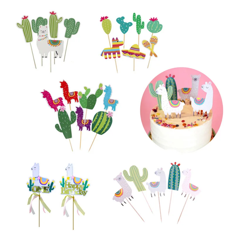 

Animal Alpaca Party Cake Toppers Birthday Party Decorations for Kids Cake Flags Cactus Llama Alpaca Unicorn Party Cupcake Topper