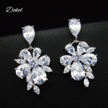 

DOKOL Trendy Women Jewelry Elegant Bridal Drop Earring For Wedding Silver Color Clear Crystal Earrings brinco DKE0082