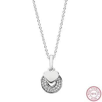 

Celebration Heart Long Necklaces Pendants for Women Silver 925 Jewelry Two Hearts Beat as One Clear CZ Sliding Clasp 70cm FLN036