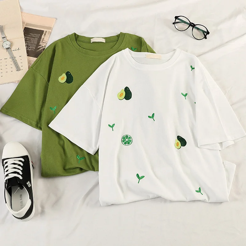 korean kawaii Stripped T Shirt New Fashion Clothes for Women Summer tees Tops embroidery 90's girls