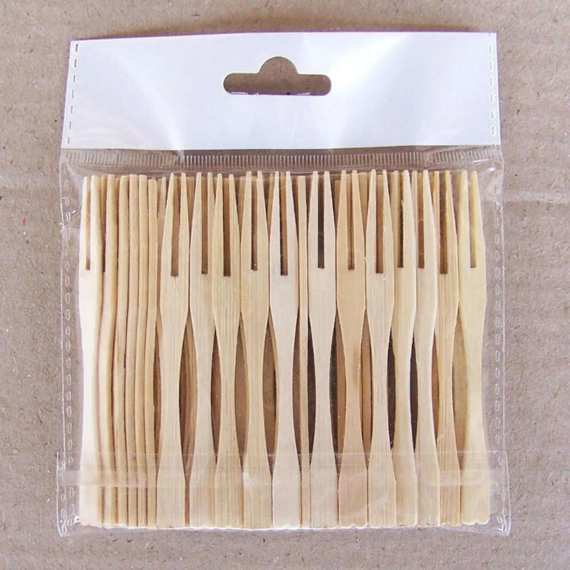 100 Disposable Bamboo Fork Sticks Fruit Desserts Food Pick Forks Tableware Party