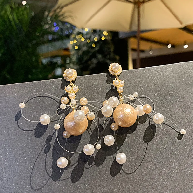 

Korean 925 Earring Female Tassel Custom Ear Pendant Long Style Pearl Jewelry big acrylic luxury earrings
