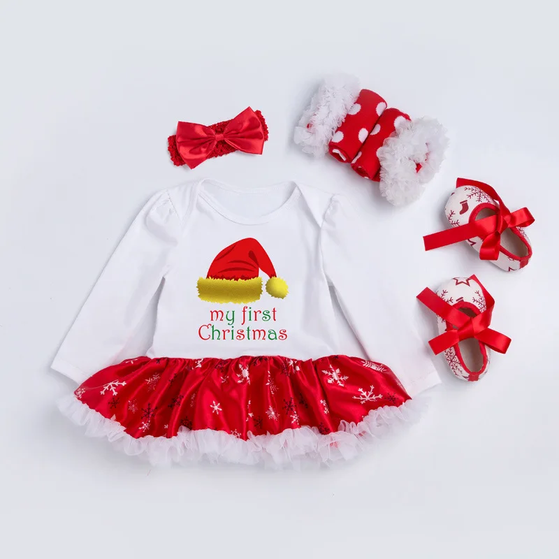 Стиль 6 отличное качество детские Рождественский костюм детские комбинезоны-пачка милые рождественские чулки с принтом одежда для малышей 4 шт. набор подарок к празднику - Цвет: D