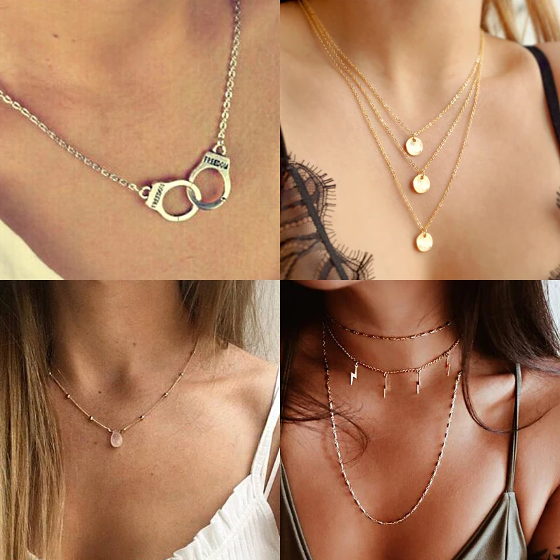 

Tenande Vintage Punk Multi Layer Chain Sequin Triangles Cross Simulated Pearl Necklaces & Pendants for Women Simple Style Bijoux