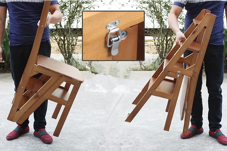 Convertible Multi-functional 4-Step Library Ladder Chair: Folding Wooden Stool Chair with Step Ladder, Ideal Library Furniture for Home Use image 5