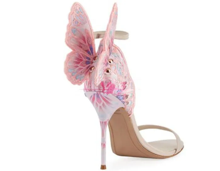 Для женщин с вышитой бабочкой сандалии с крыльями женские разноцветные туфли на высоком каблуке Ремешок на щиколотке стилеты Свадебная обувь на каблуках вечерние модельные туфли size34-42