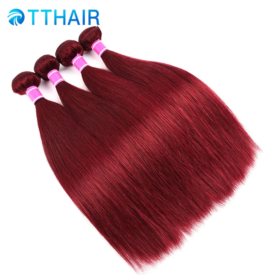 Tthair Pre Colored Hair Weave Burg Human Hair Bundles 1 3 4