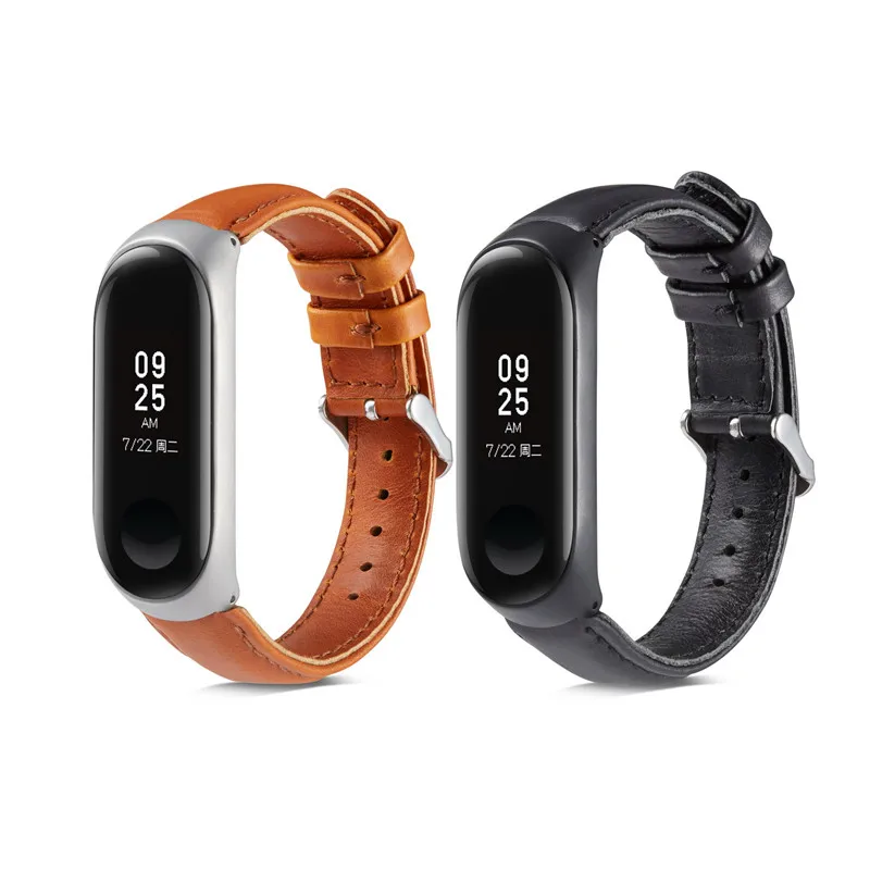 

50pcs Leather Miband 3 4 Strap Smart Accessories for Xiaomi Mi Band 4 Strap Replacement Anti-Lost Sports Belt with Metal case