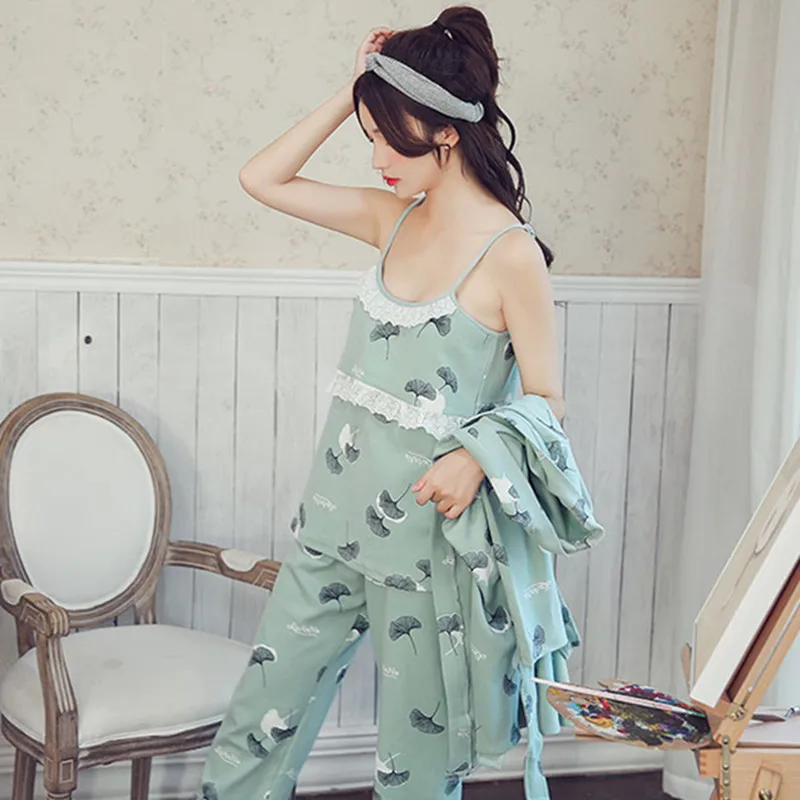 

3PCS/Suit Cotton Maternity Nursing Pajamas Spring Summer Breastfeeding Sleepwear Clothes for Pregnant Women Pregnancy Nightwear