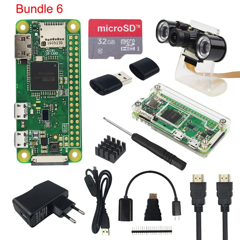 Комплект Raspberry Pi Zero W+ акриловый чехол+ сенсорный экран 2,8 дюйма+ камера 5 Мп+ сетевая карта RJ45+ sd-карта 32 ГБ+ теплоотвод+ HDMI - Комплект: Комплект 6
