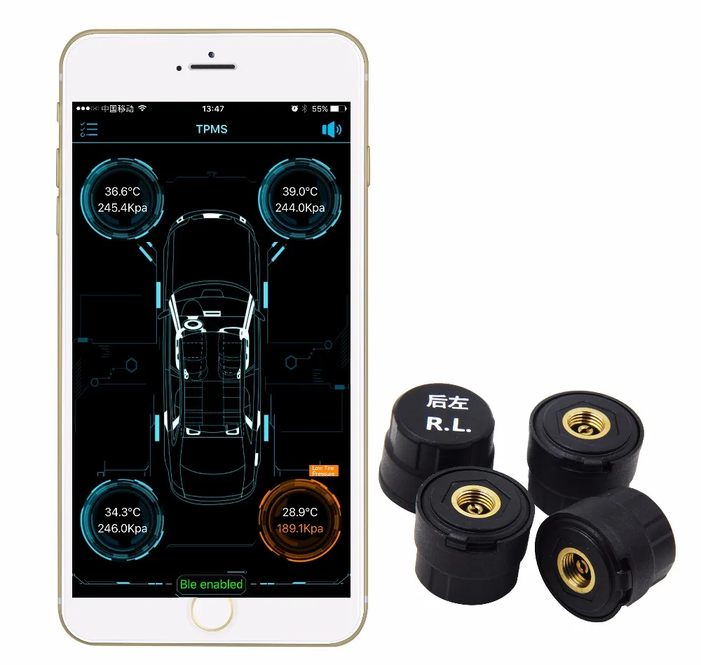 Car Wireless Bluetooth TPMS for 1 Set 4pcs Tire Pressure Monitoring System TPMS with phone APP
