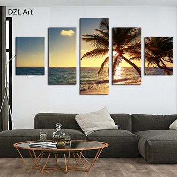 

Unframed 5 Piece Beach coconut tree Modern Home Wall Decor Canvas Picture Art HD Print Painting On Canvas Artworks