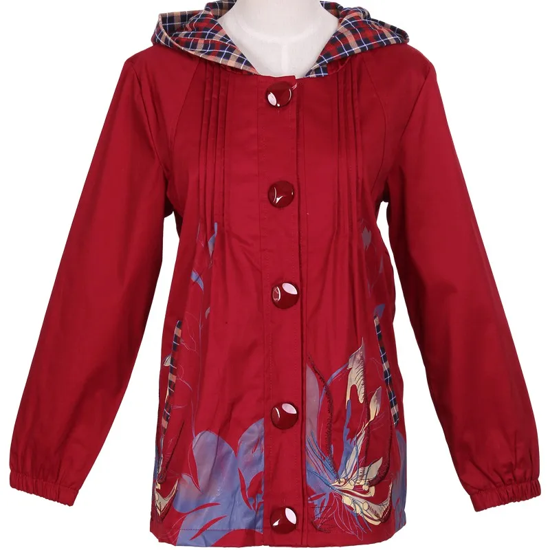 low cost  Elegant middle-aged women's spring and autumn new loose large size printed long-sleeved printed hoo