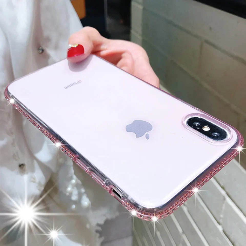 Алмазный бампер для женщин и девочек блестящие чехлы из ТПУ iphone XR X XS MAX SE 5 5S 6 6s 7 8