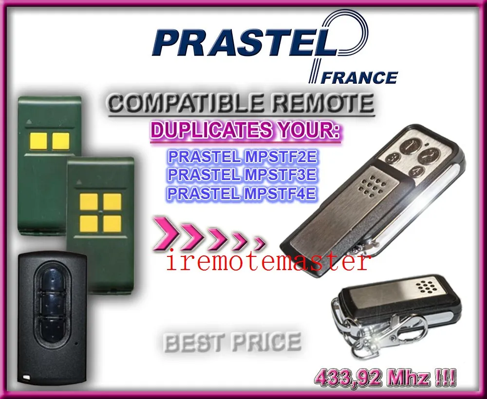 

PRASTEL MPSTF2 MPSTF3E MPSTF4 garage door remote control 433.92MHZ