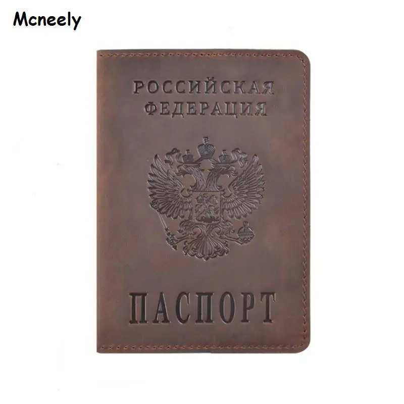 Популярный Прочный чехол для паспорта из натуральной кожи для России, Твердый чехол для паспорта, деловой мужской прочный Чехол-кошелек для путешествий для России - Цвет: Brown 1