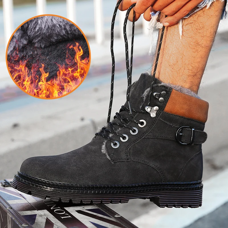 

Thestron Warm Ankle Boots Mens Shoes Winter 2018 Brown Black Male Leather Martin Boots Men Leather Winter Boots Size 45 46 47