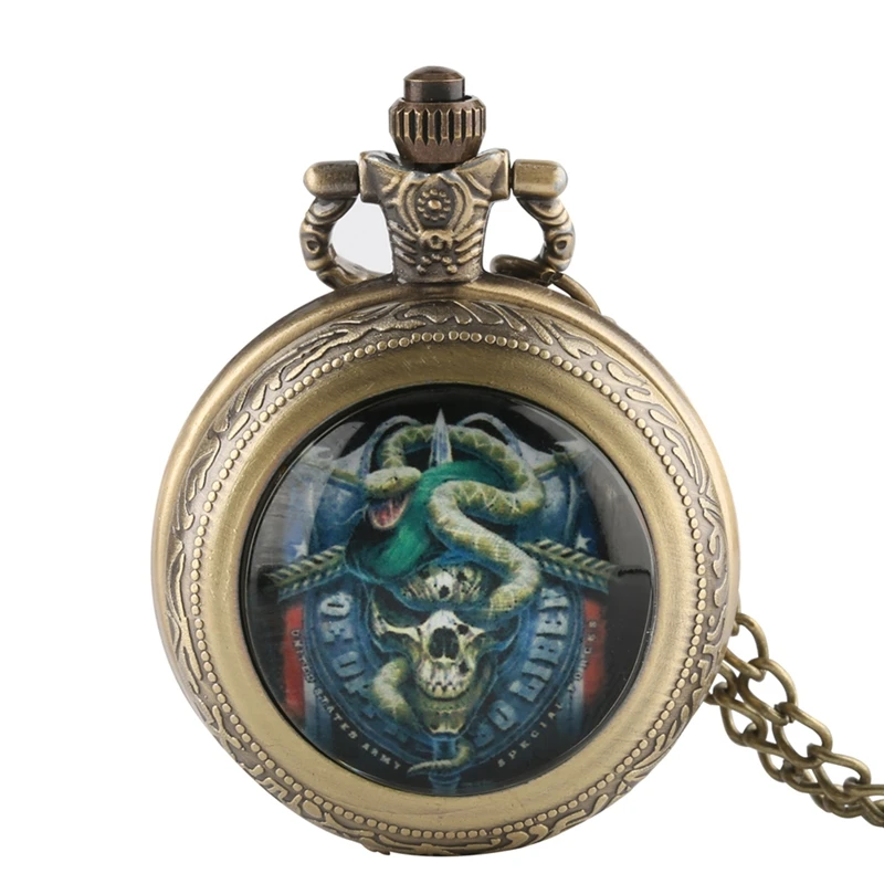 

Green Beret United States Skull Army Special Force Vintage Pocket Watches Men Steampunk Quartz Pocket Watch with Chains Gifts