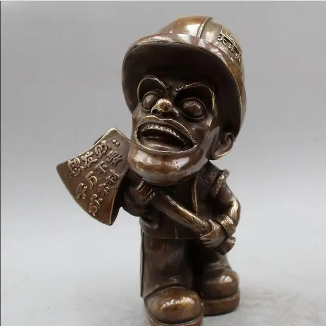 

10"China Chinese Bronze popular Cartoon funny hero axe Guang tou qiang Men