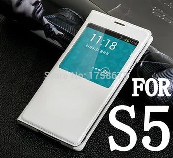 Beste Voor Samsung Galaxy S5 SV I9600 G900 IC Chip Case Smart View Flip Leather Case Auto Sleep Wake Functie Cover
