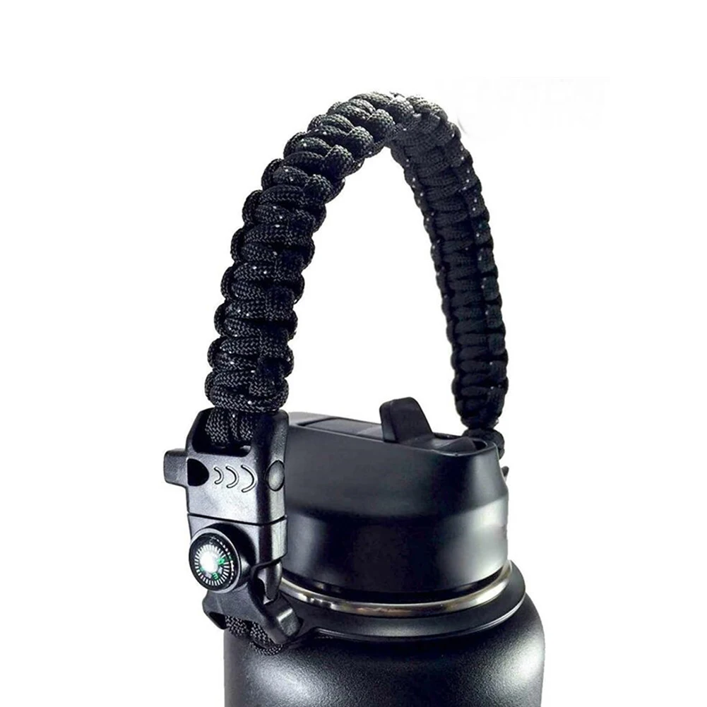 With Ring Water Bottle Paracord Hiking Fits Wide Mouth Travel Carrying Simple Handle Strap 7 Core Cup Holder For Hydro Flask - Цвет: black