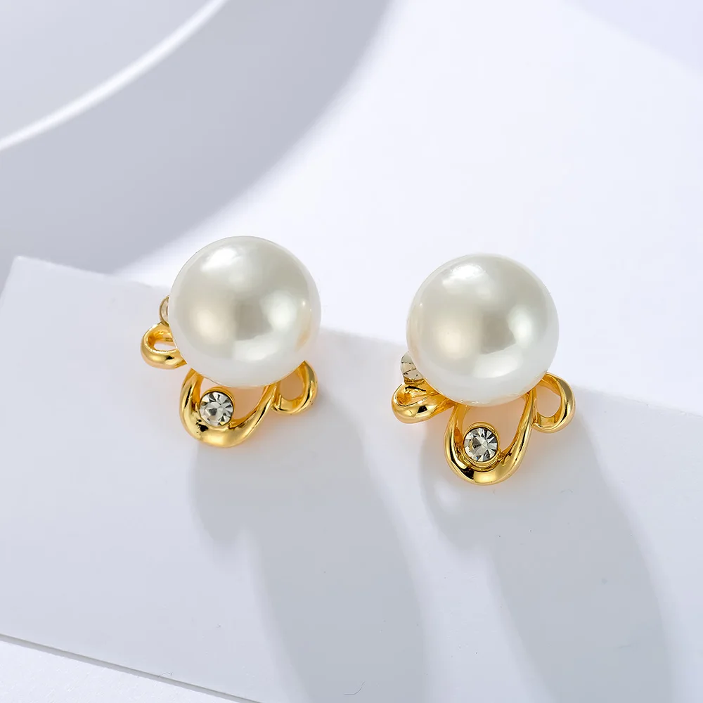 

QGGLE Stud Earrings Faux Pearl Rhinestone Crystal Gold For Women