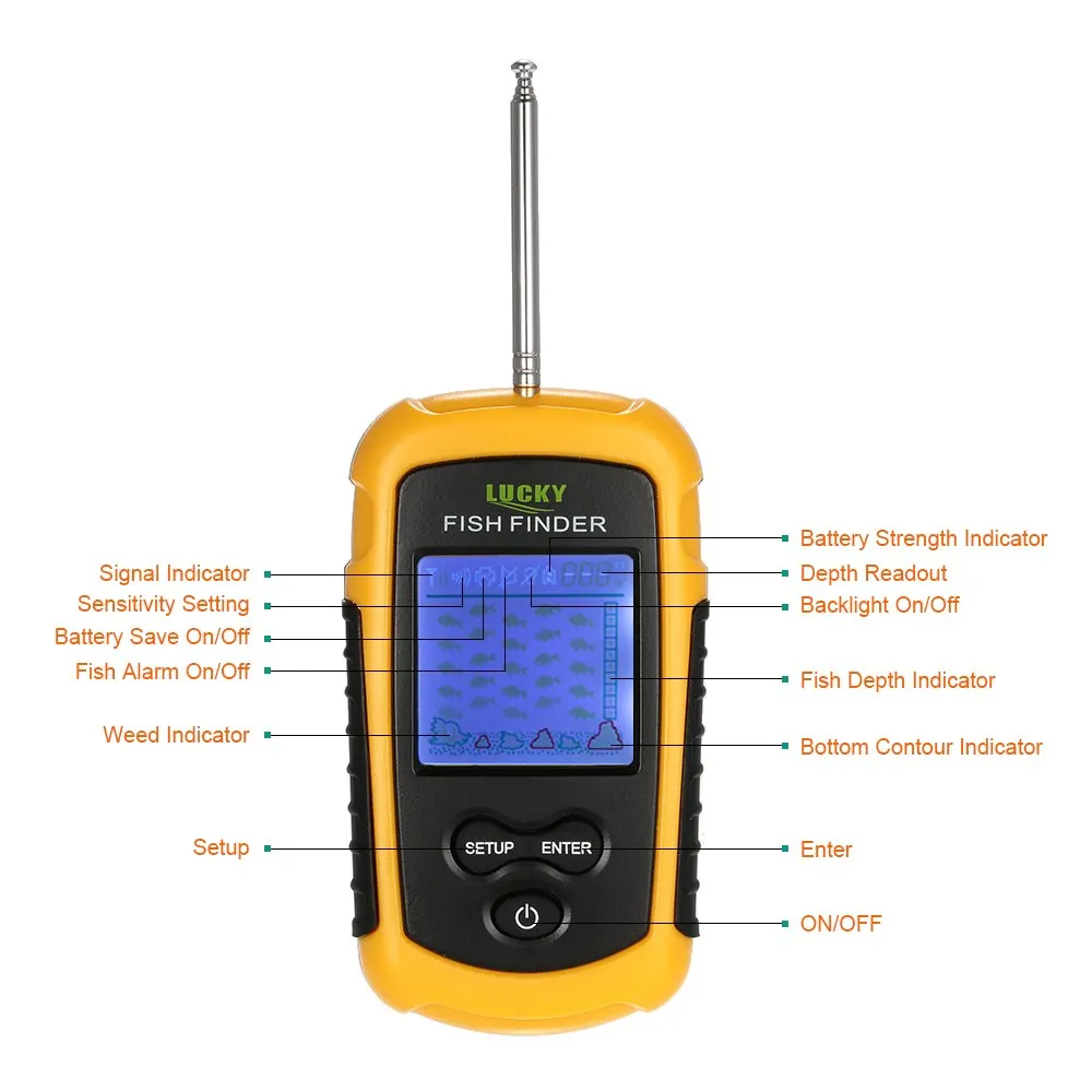 محظوظ FFW1108-1 اللاسلكية صياد السمك سونار Fishfinder 40 m LCD صياد السمك مدى عمق المحيط بحيرة البحر الصيد الرقبة حزام Pesca