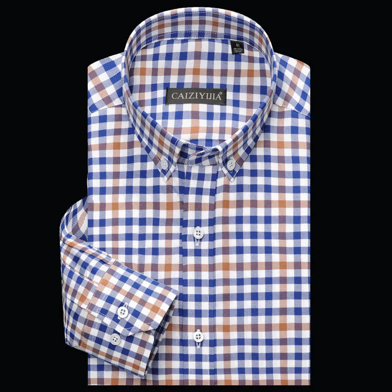 Цветные рубашки в клетку, хлопок, мужская рубашка с длинным рукавом, приталенная, повседневная, деловая, официальная рубашка, на пуговицах, с воротником - Цвет: CZCFB51940-3