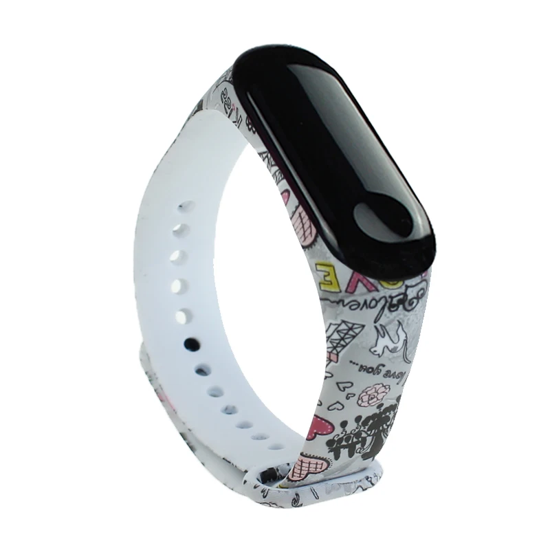 1pc Printing Silicone Bracelet Strap Wristband Wrist Band Replacement Strap For Xiaomi Mi Band 3 Watch Smart Watch Accessories - Цвет: 02