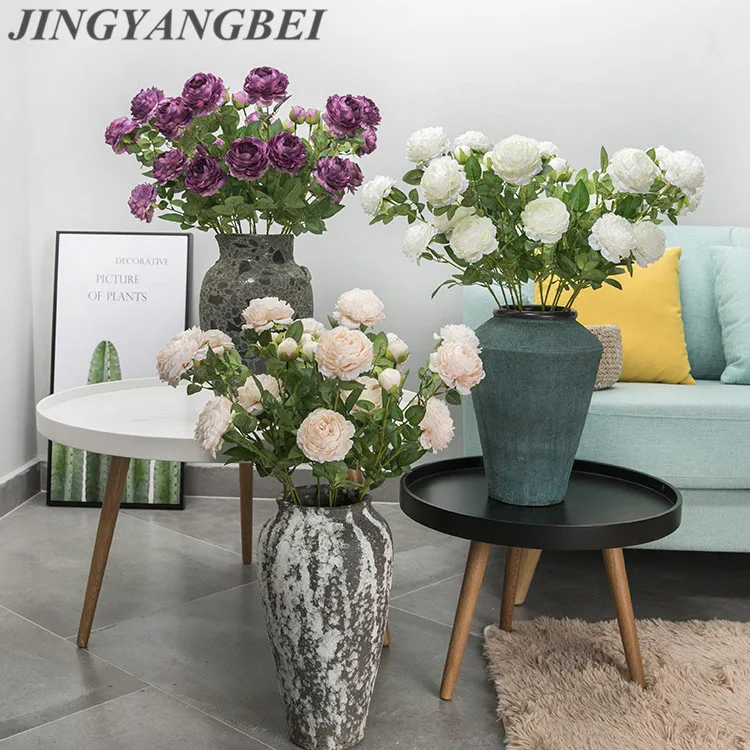 

3Heads European Artificial Peony branch fleur artificielle spring rose flores for home wedding DIY decoration cheap fake Flowers