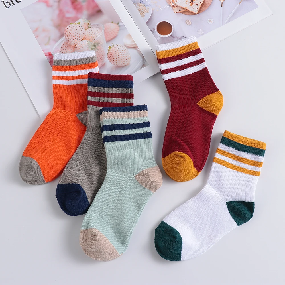 5Pairs Winter Thick Warm New Toddlers Solid Soft Socks Colorful Children Autumn Winter Leg